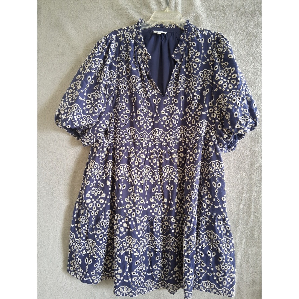Sugarlips Babydoll Dress 3X Navy Blue Eyelet Puff Sleeve Romantic Boho Coastal